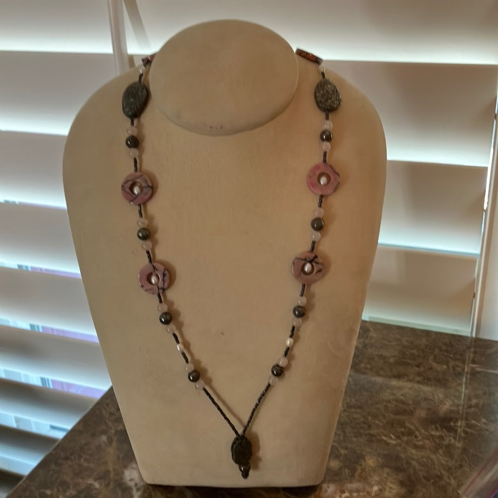 Black and pink Rhodite crystal necklace
